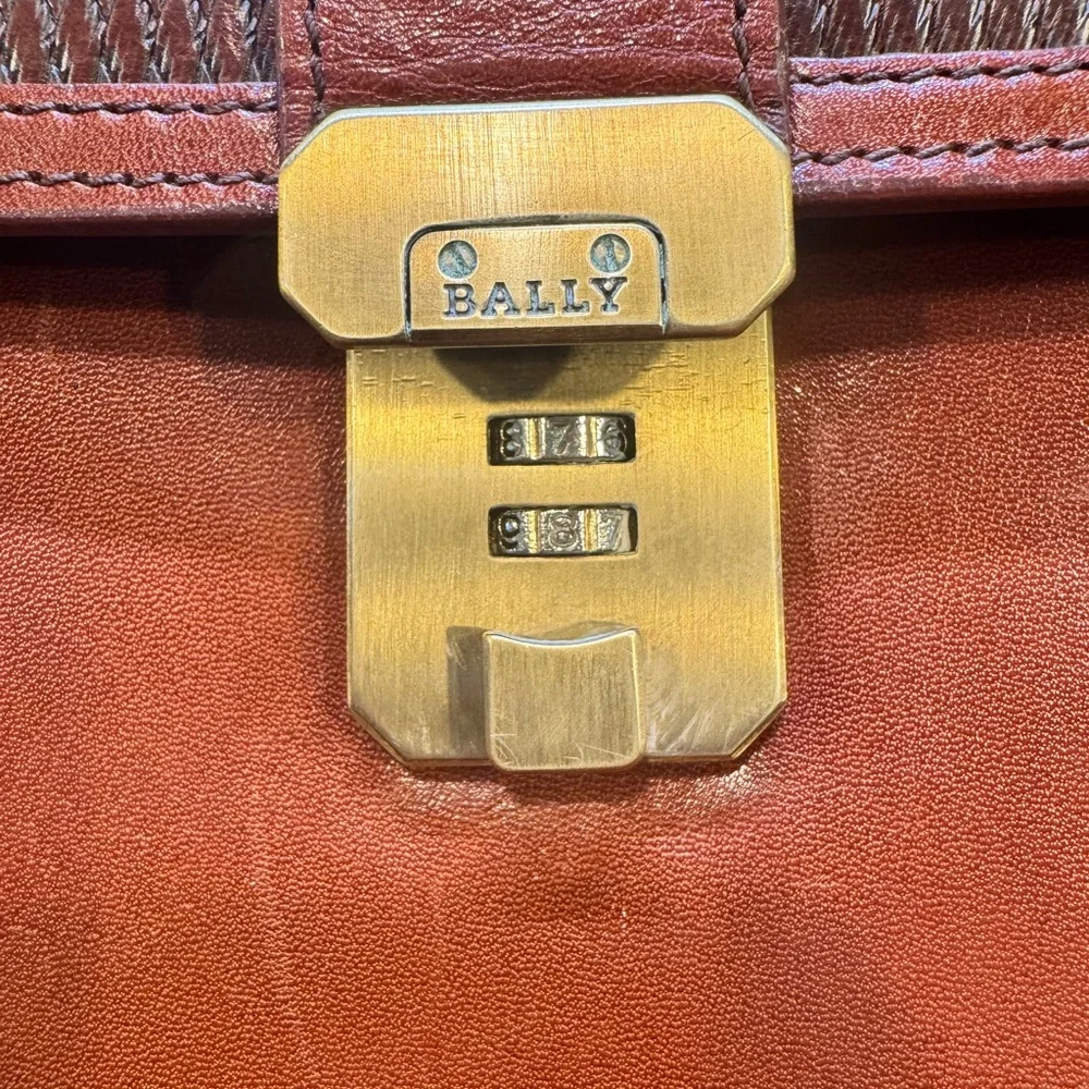 Bally Cognac Leather Document Bag with Gold Lock